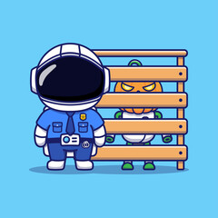 Wall Mural - Cute astronaut catches pumpkin monster