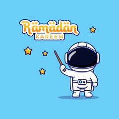 Wall Mural - Cute astronaut with ramadan kareem greetings