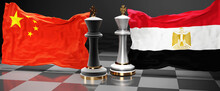 China Egypt Talks, Meeting Or Trade Between Those Two Countries That Aims At Solving Political Issues, Symbolized By A Chess Game With National Flags, 3d Illustration