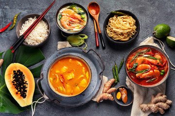 Wall Mural - Traditional Thai food on dark background.