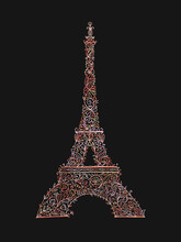 Stylized Eiffel Tower Landmark In Paris, . Floral Ornament. Sketch For Your Design