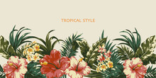 レトロなトロピカルリーフのテンプレート　クラシックで大人南国風の背景　summer Tropical Background Vector
