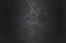 Luxury Black Metal Gradient Background With Distressed Fabric, Textile Texture. Ornamental Floral Pattern