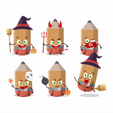 Halloween Expression Emoticons With Cartoon Character Of Pencil