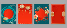 Chinese New Year Covers Background Vectors. Luxury Background Design With Gold Chinese  lantern And Oriental Decorative Element For Asian Lunar New Year Holiday Cover, Poster, Ad And Sale Banner.