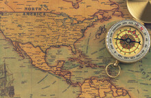 Vintage World Map With Compass. North America