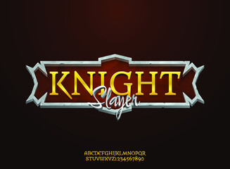 Sticker - fantasy golden silver knight slayer medieval rpg game logo title text effect with frame border