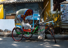 Bicycle Rickshaw Parked Near The Road In Pondicherry City