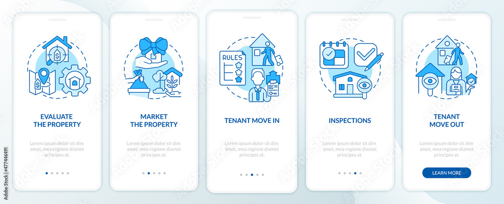 Property management operations blue onboarding mobile app screen ...