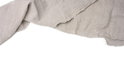 olded gray linen tea towel on white background, top view