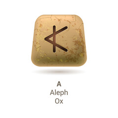 Wall Mural - Illustration of Runic Stone with Letter A, Aleph, or Ox from Phoenician Alphabet on White Background