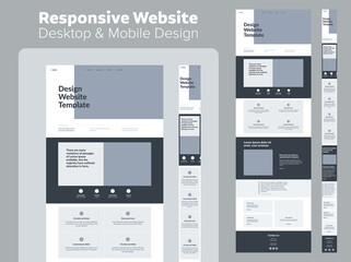 Wall Mural - website design. responsive desktop and mobile wireframe. landing page template.