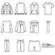 Zestaw ikon przedstawiających męskie ubrania.