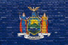 Flag Of New York State, USA Painted On Brick Wall