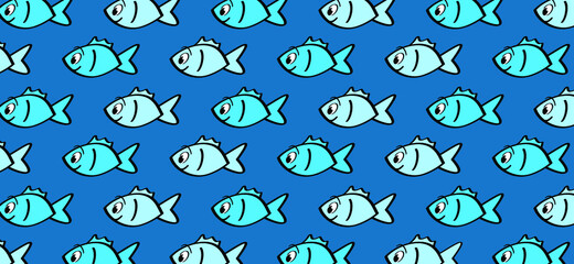 Wall Mural - cartoon, comic fish bowl or aquarium. Goldfish in a bowl. Fishbones or fishbone sign. Swims underwater. Vector swimming in the sea pattern, blue background banner, ocean icon or pictogram.