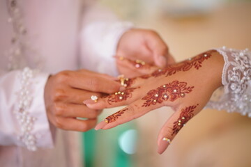 Wall Mural - traditional wedding, bridal showing henna design and hand jewellery