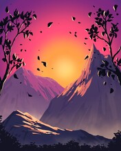 Bright Sunset Over The Mountains