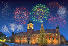 CGI Of A Firework Show In Warsaw Old Town.