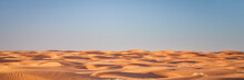 Sand Dunes Field, Dusty And Windy Morning In San Rafael Swell Area In Utah (Lower San Rafael Road), Panoramic Web Banner