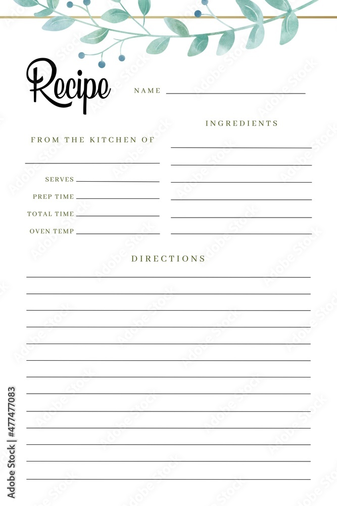blank-recipe-book-floral-template-kitchen-cookbook-blank-pages-sheet-organizer-binder-green-template-stock-illustration-adobe-stock