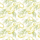 Fototapeta Pokój dzieciecy - Ginger seamless pattern. Ginger root background. Elements for menu, greeting cards, wrapping paper, tea packaging, posters etc 
