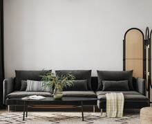 Minimalist Modern Living Room Interior Background, 3D Render