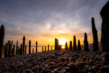 Sunset At Rye Harbour Nature Reserve, Pebble Beach, Sea