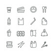 Plastic packaging related icons: thin vector icon set, black and white kit