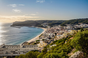 Canvas Print - Beautiful cityscape of Sesimbra by Atlantic Ocean, Portugal