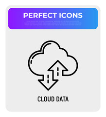 Wall Mural - cloud data thin line icon: backup, download, upload. modern vector illustration.