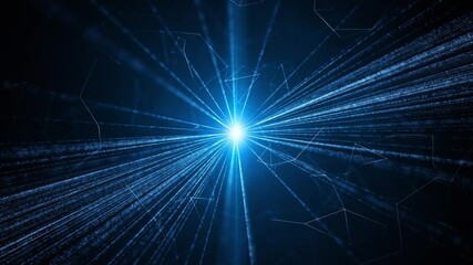 Wall Mural - artistic optical fibers animation with computer data travel on dark blue background.
