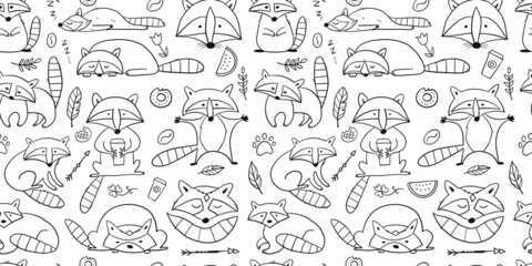 Poster - Racoons Family. Funny Characters. Seamless pattern for your design