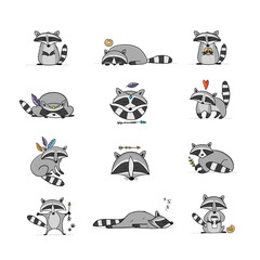 Poster - Racoons Family. Funny Characters. Icons set for your design