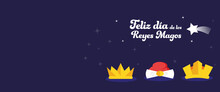 Feliz Dia De Los Reyes Magos. Tarjeta Banner Plantilla	
