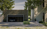 Fototapeta  - Modern front house with car parked in garage