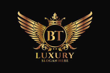 Wall Mural - Luxury royal wing Letter BT crest Gold color Logo vector, Victory logo, crest logo, wing logo, vector logo template.