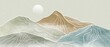 Mountain with line art. Creative minimalist hand painted illustrations of Mid century modern. Natural abstract landscape background