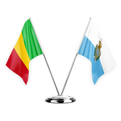 Two table flags isolated on white background 3d illustration, mali and san marino