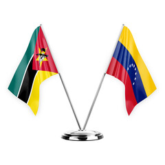 Two table flags isolated on white background 3d illustration, mozambique and venezuela