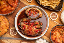 Korean spicy Fresh raw crabs marinated in a mild soy sauce, Ganjang gejang Korean traditional food.