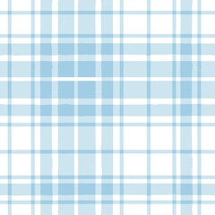 Wall Mural - Blue watercolor plaid pattern. stripes, Gingham seamless tartan texture, spring picnic table cloth, plaid. vector checkered summer paint brush strokes.