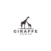 Giraffe With Family Silhouette Logo Design Vector Icon Illustration