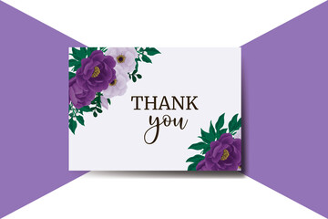 Thank you card Greeting Purple Peony Rose Flower Design Template