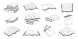 © klyaksun - Sketches of open and closed books, stack of textbooks, dictionary or novels with blank covers. Vector doodle icons of literature for library, store, university or school isolated on white background