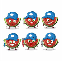 Poster - mechanic watermelon gummy candy cute mascot character with pliers