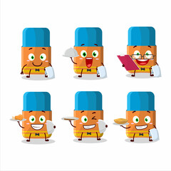 Canvas Print - happy orange eraser waiter cartoon character holding a plate