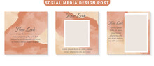 Social Media Post Watercolor Patterned Template. For Beauty, Cosmetics, Make Up Fashion
