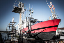 Small Trawler In Dry Dock For Maintenance