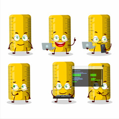 Poster - Yellow ruler Programmer cute cartoon character with