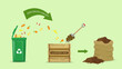 Compost cycle concept, compost bin  with organic waste illustration for waste composting,  waste recycling process concept for compost organic waste vector illustration. 